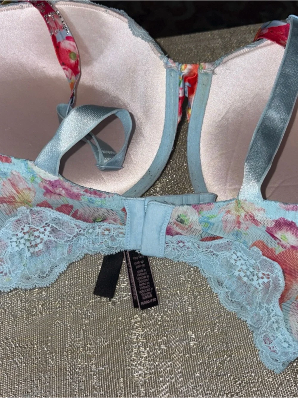 Victoria's Secret BOMBSHELL Light Blue Floral Lace Push-Up Bra